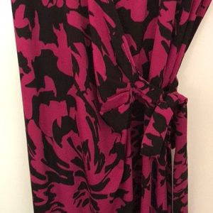 Lily Dresses - Black and Pink Floral Wrap Midi Dress Lily Dresses - Black and Pink Floral Wrap Midi Dress